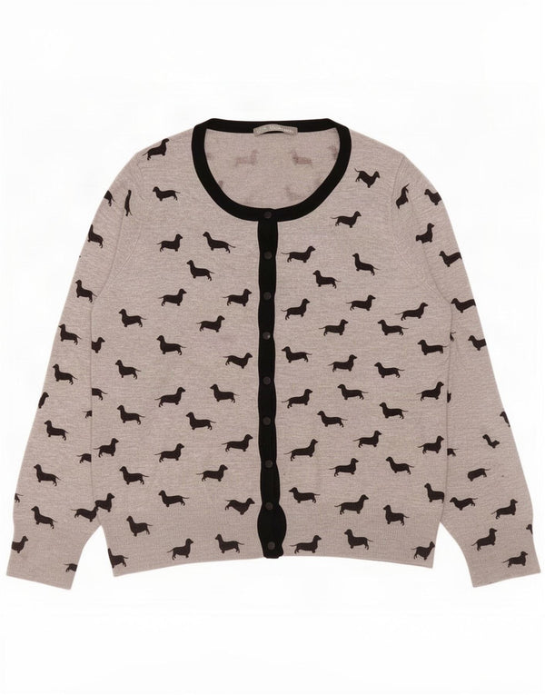 Marks & Spencer Damski sweter rozpinany UK 16, duży, szary, zwierzęcy nadruk