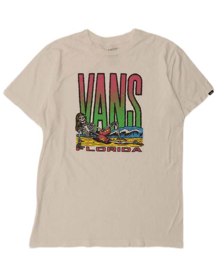 Męski T-shirt Vans o klasycznym kroju z grafiką, średniej wielkości, biały, bawełniany