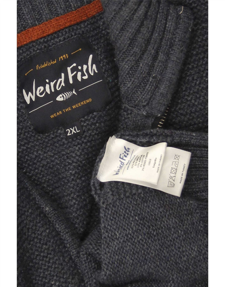 Męski sweter z zamkiem Weird Fish, 2XL, granatowy, poliester