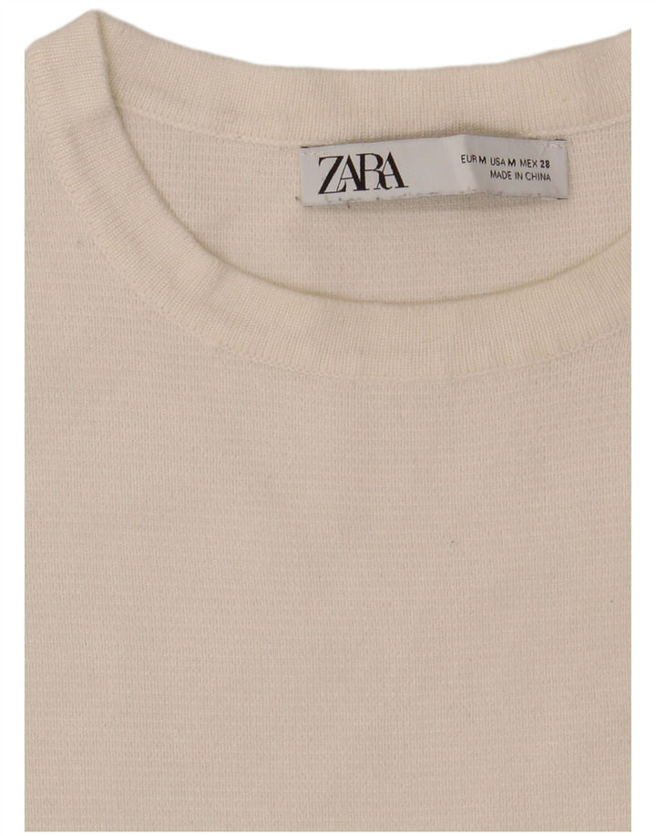 Damski krótki t-shirt Zara UK 12 w kolorze średniej bieli