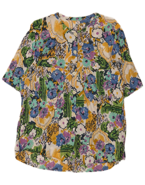 Bluzka damska z krótkim rękawem w stylu vintage, UK 14, duża, wielobarwna w kwiaty