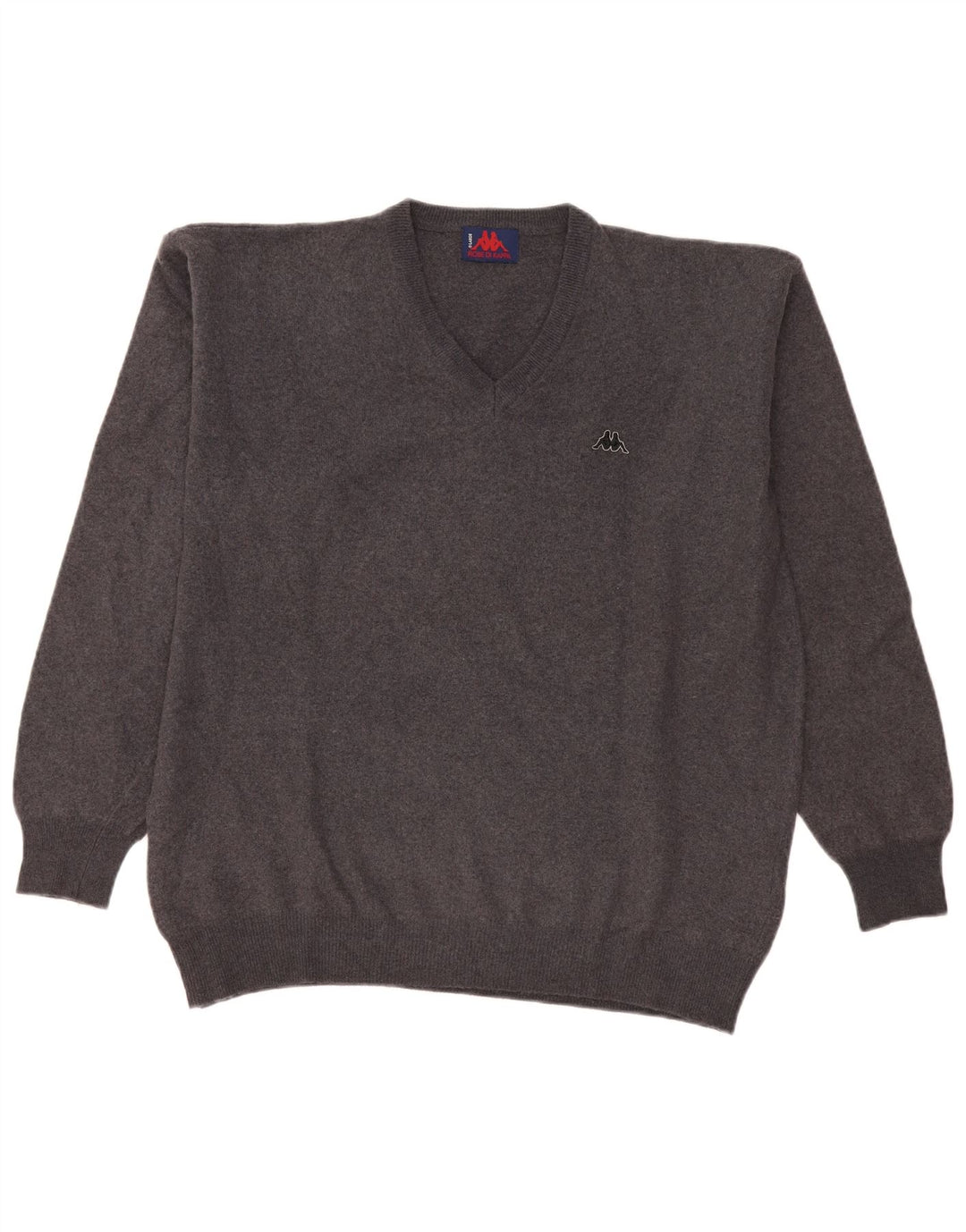 Męski sweter Kappa z dekoltem w szpic, duży, szary, wełniany
