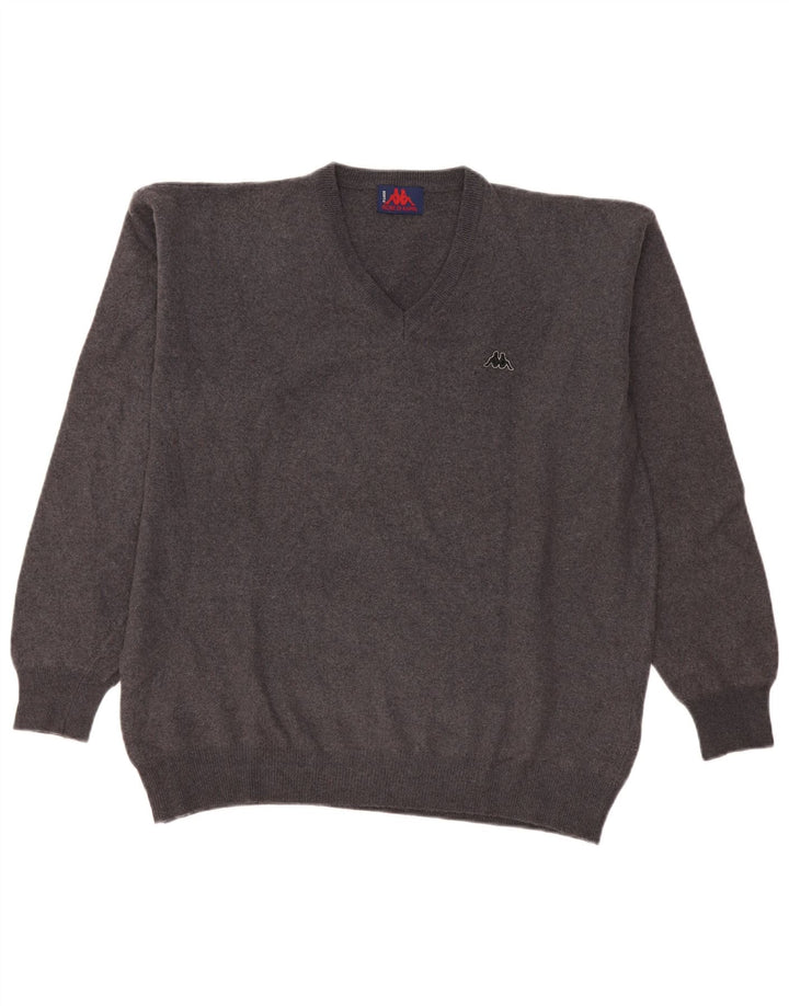 Męski sweter Kappa z dekoltem w szpic, duży, szary, wełniany