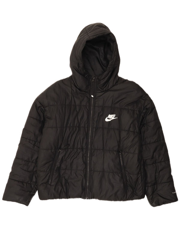 Damska kurtka z kapturem, oversize, wyściełana Nike Therma-Fit, UK 16, duża, czarna