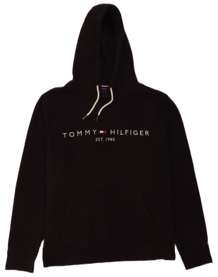 Męski sweter z kapturem i grafiką TOMMY HILFIGER, duży, czarny, bawełniany