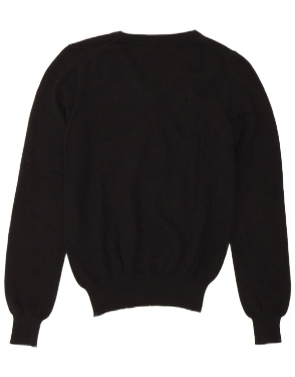 Fred Perry Womens Crop V-Neck Jumper Sweater UK 10 Small Black Merino Wool