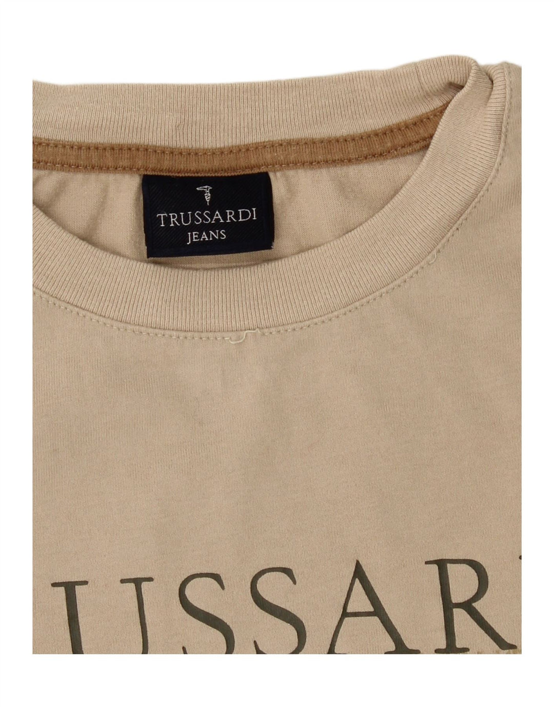 TRUSSARDI JEANS Mens Graphic Top Long Sleeve Medium Beige Cotton Vintage Trussardi Jeans and Second-Hand Trussardi Jeans from Messina Hembry 
