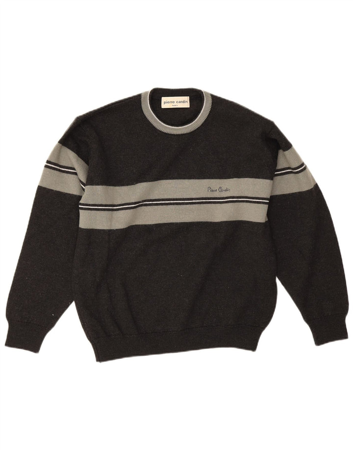 PIERRE CARDIN Męski sweter z okrągłym dekoltem, średnioszary, z blokami kolorów