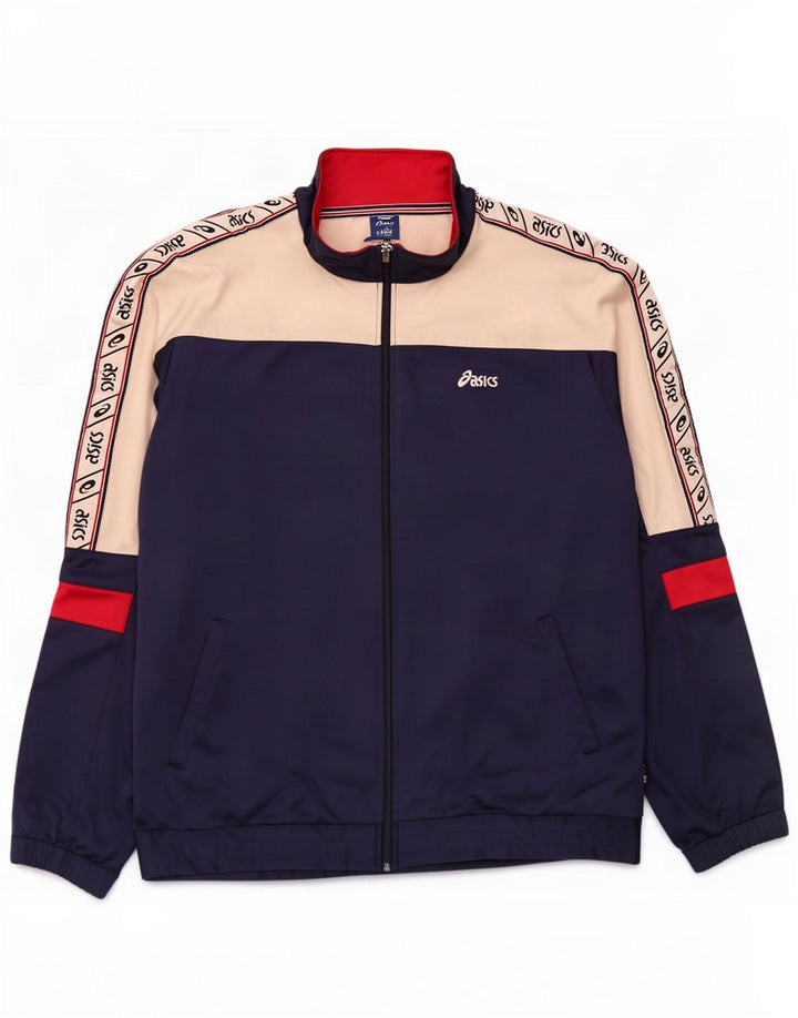 Męska kurtka dresowa Asics z grafiką, 2XL, granatowa, z blokami kolorów, poliamid