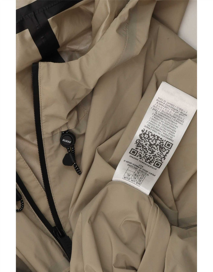 Męska kurtka przeciwdeszczowa Guess z kapturem UK 42 XL, beżowy polietylen
