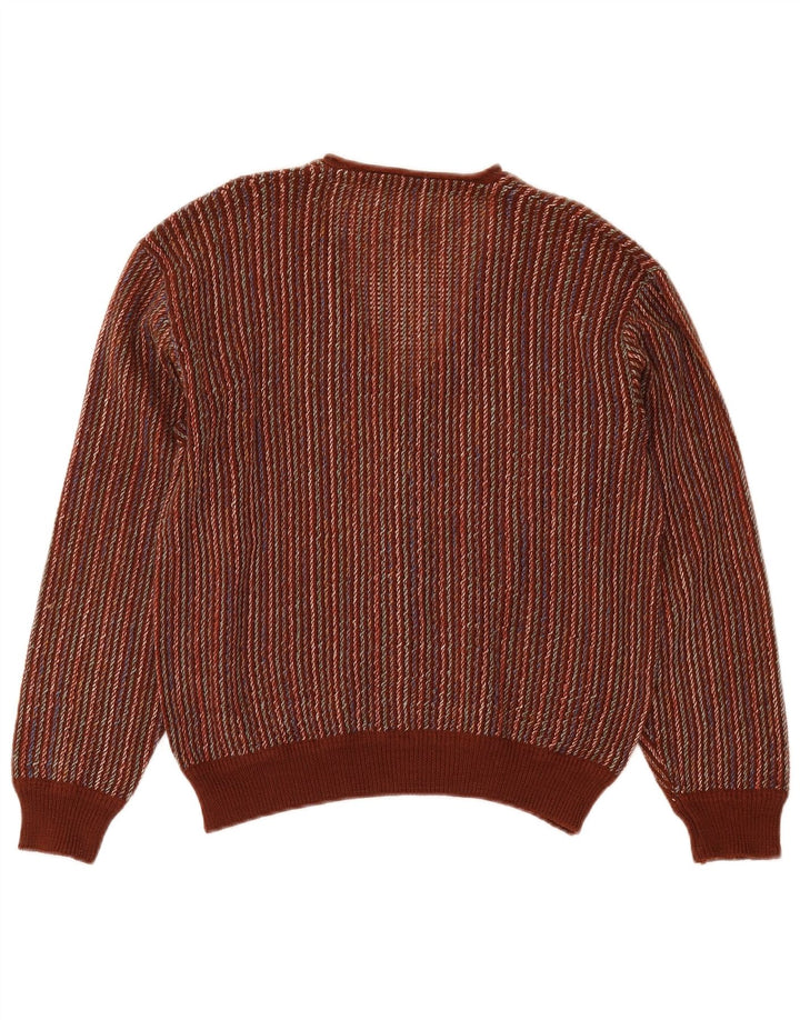 Vintage damski sweter rozpinany UK 12 w średnie brązowe paski