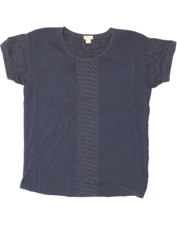 J. CREW Womens T-Shirt Top UK 10 Small Navy Blue Polyester Vintage J. Crew and Second-Hand J. Crew from Messina Hembry 
