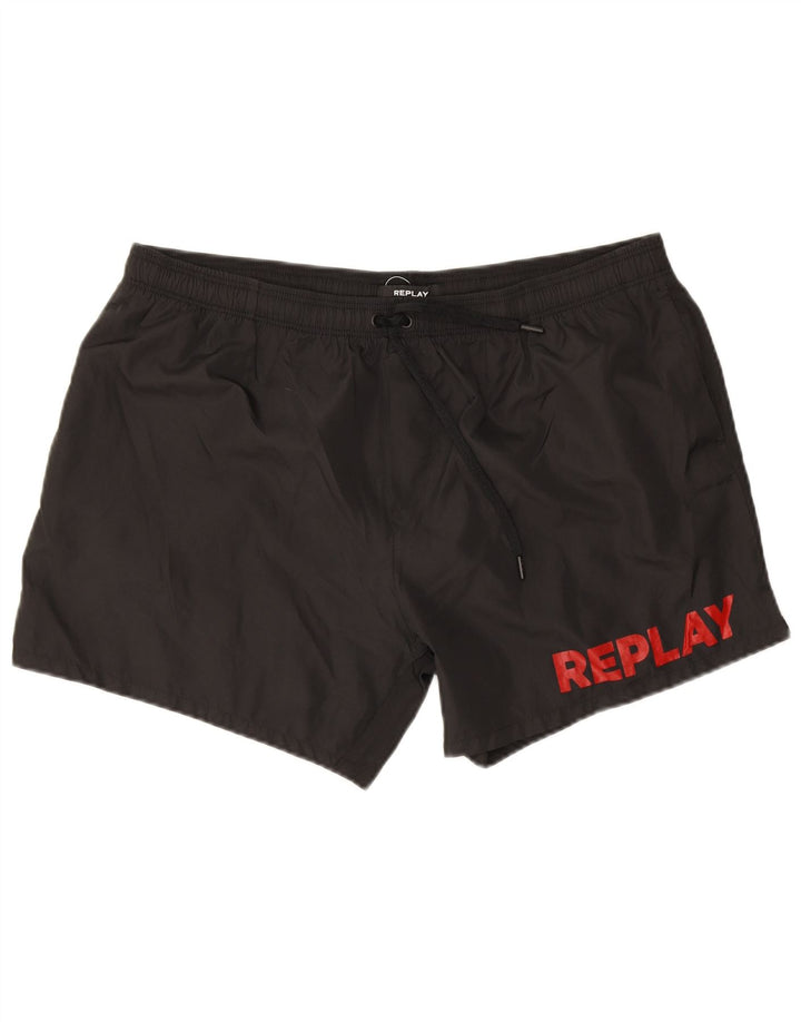 Replay Mens Graphic Swimming Shorts Large  Black