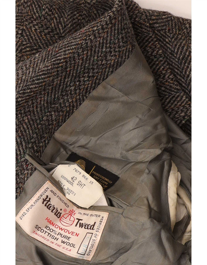 Męska krótka marynarka Harris Tweed UK 42 Średnioszara jodełka