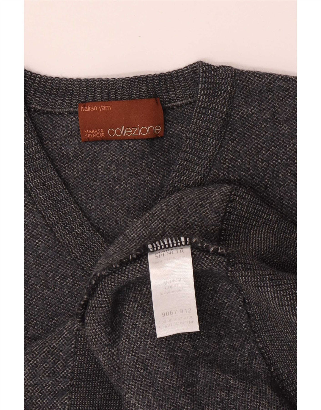 Marks & Spencer Męski sweter z dekoltem w kształcie litery V, średnioszary, akrylowy