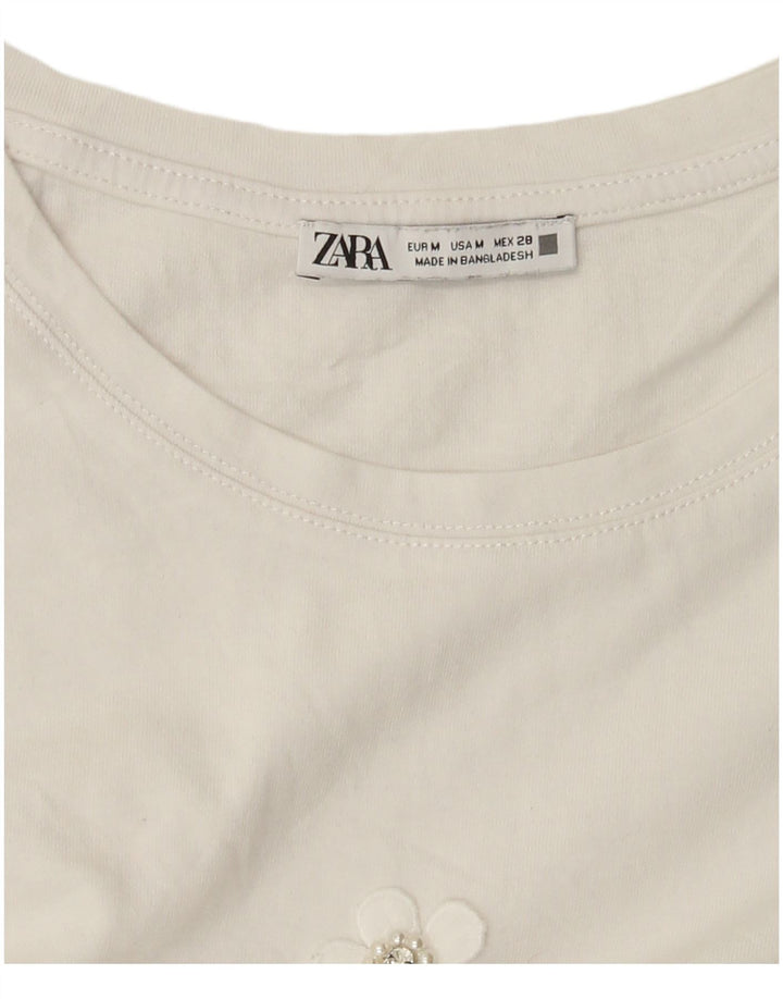 T-shirt damski Zara Top UK 14 Średni biały kwiatowy