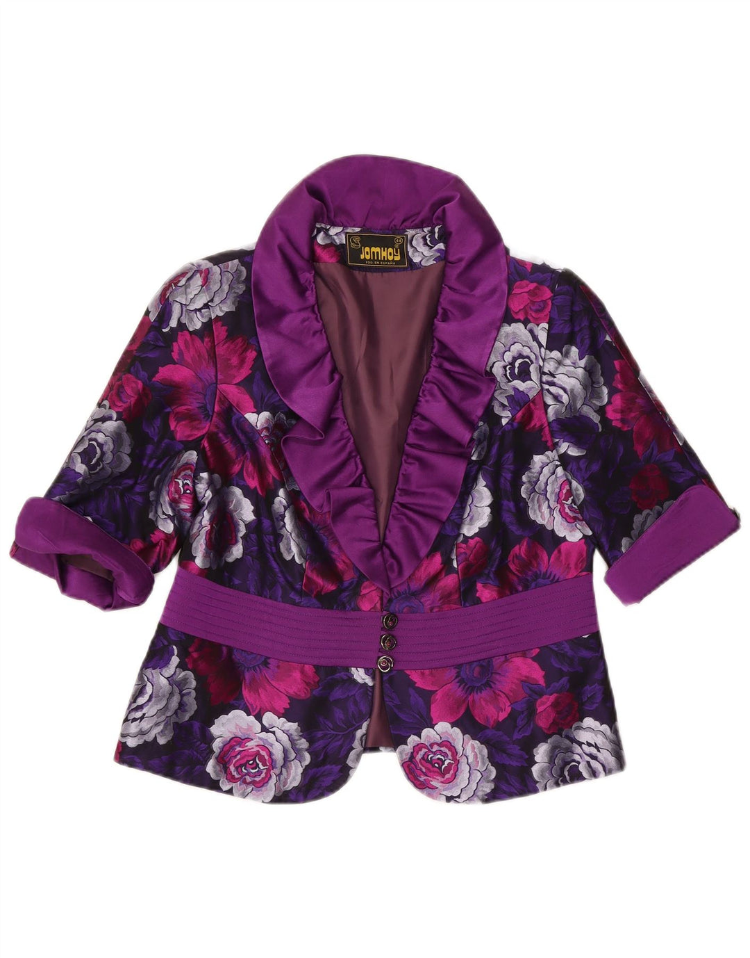 VINTAGE Womens 3 Button 2 Piece Set IT 44 Medium Purple Floral Polyester
