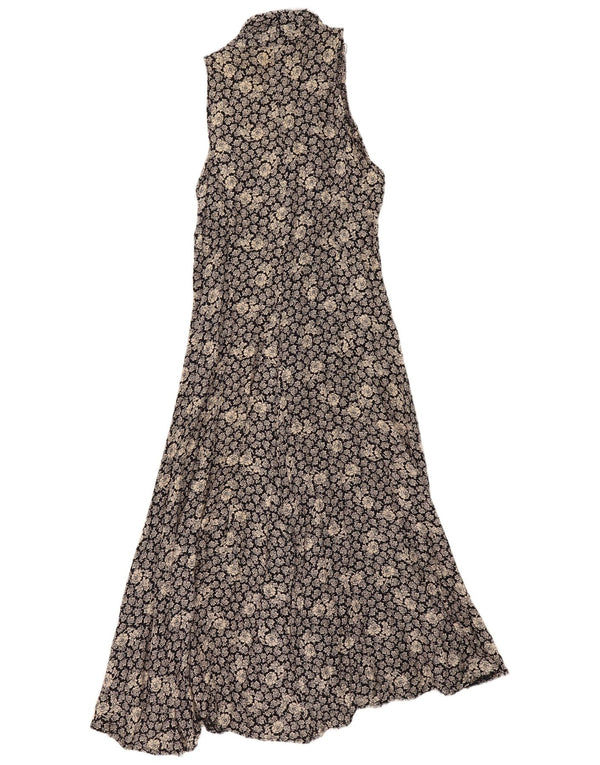 Vintage damska sukienka Maxi Halter UK 10 Mała czarna w kwiaty wiskoza
