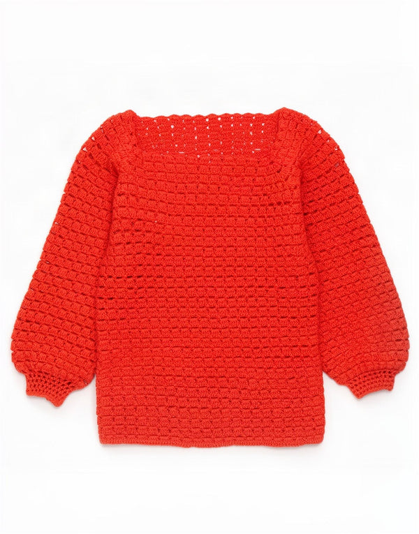 Sweter damski w stylu vintage, przezroczysty, z dekoltem w łódkę, UK 12, średni czerwony