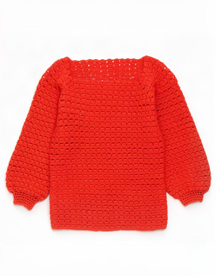 Sweter damski w stylu vintage, przezroczysty, z dekoltem w łódkę, UK 12, średni czerwony