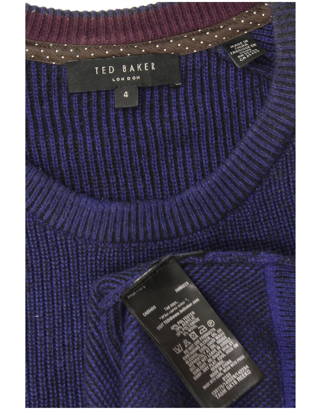 Męski sweter Ted Baker z okrągłym dekoltem, rozmiar 4, duży, granatowy, poliester