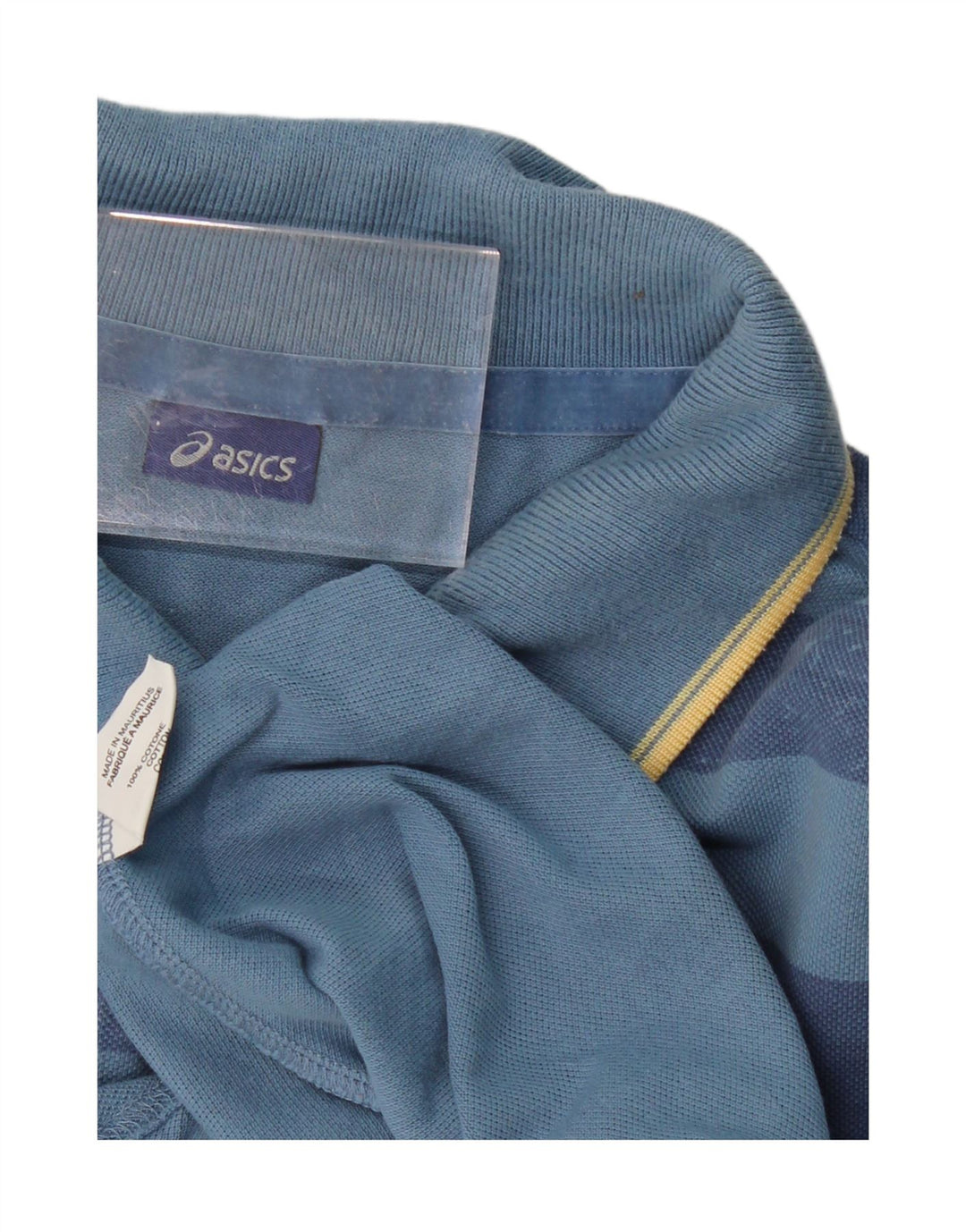 ASICS Mens Polo Shirt XL Blue Striped Cotton Vintage Asics and Second-Hand Asics from Messina Hembry 