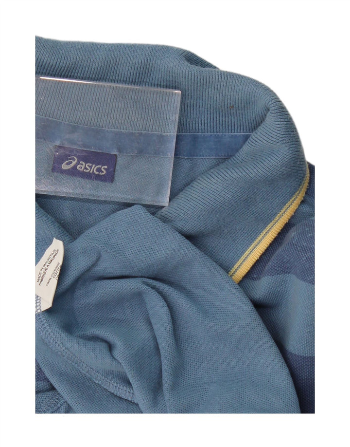 ASICS Mens Polo Shirt XL Blue Striped Cotton Vintage Asics and Second-Hand Asics from Messina Hembry 