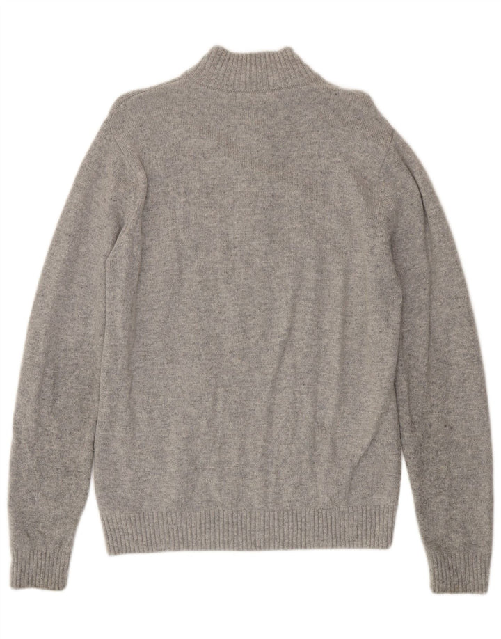 Crew Clothing Męski sweter z zamkiem błyskawicznym, duży, szary, z owczej wełny