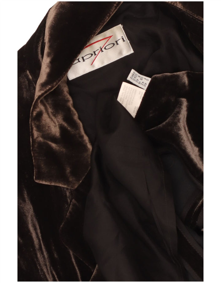 Damska marynarka zapinana na 3 guziki APRIORI UK 14, duża, brązowa, jedwabna