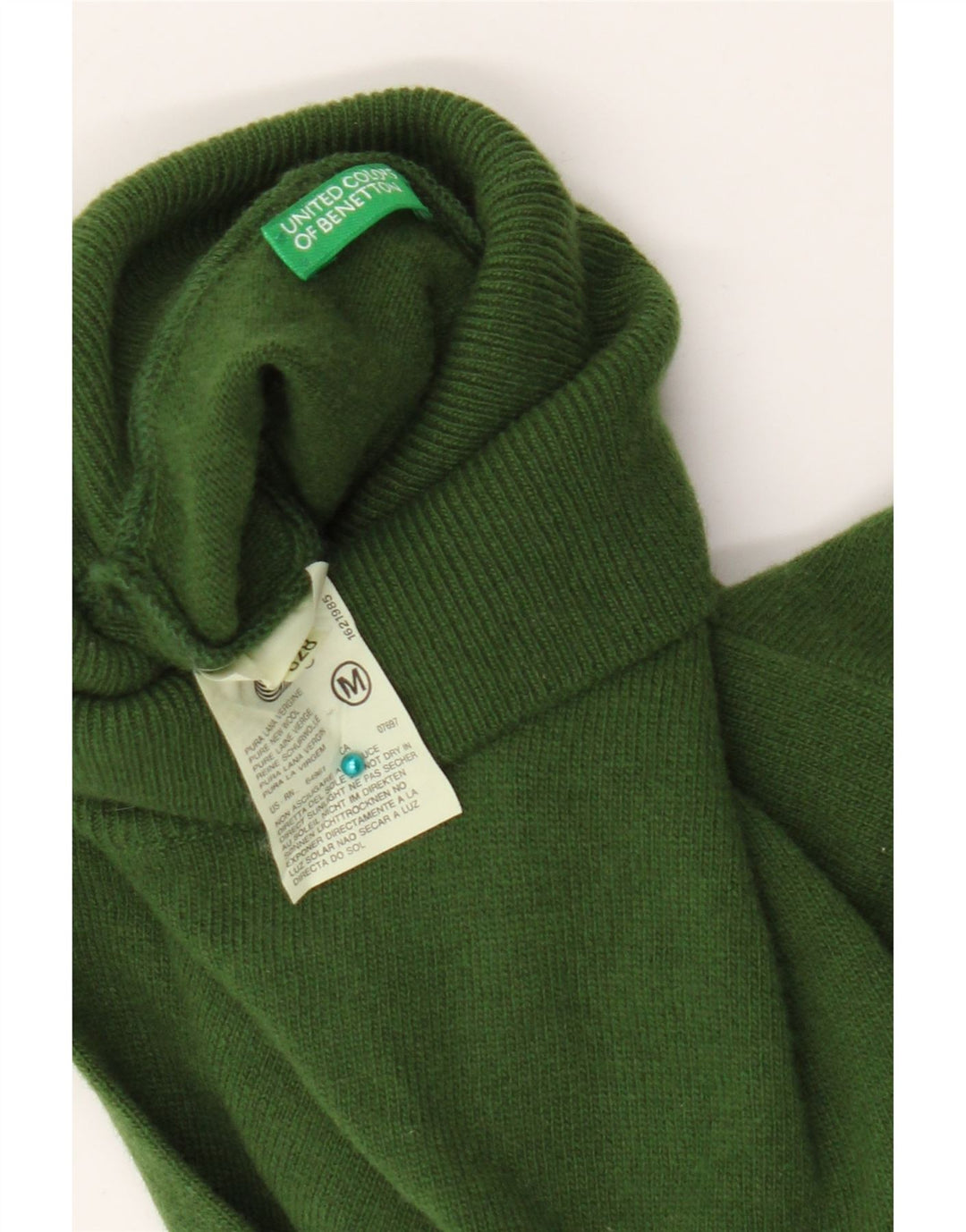 Damski sweter z golfem Benetton UK 14 Średni zielony, nowa wełna