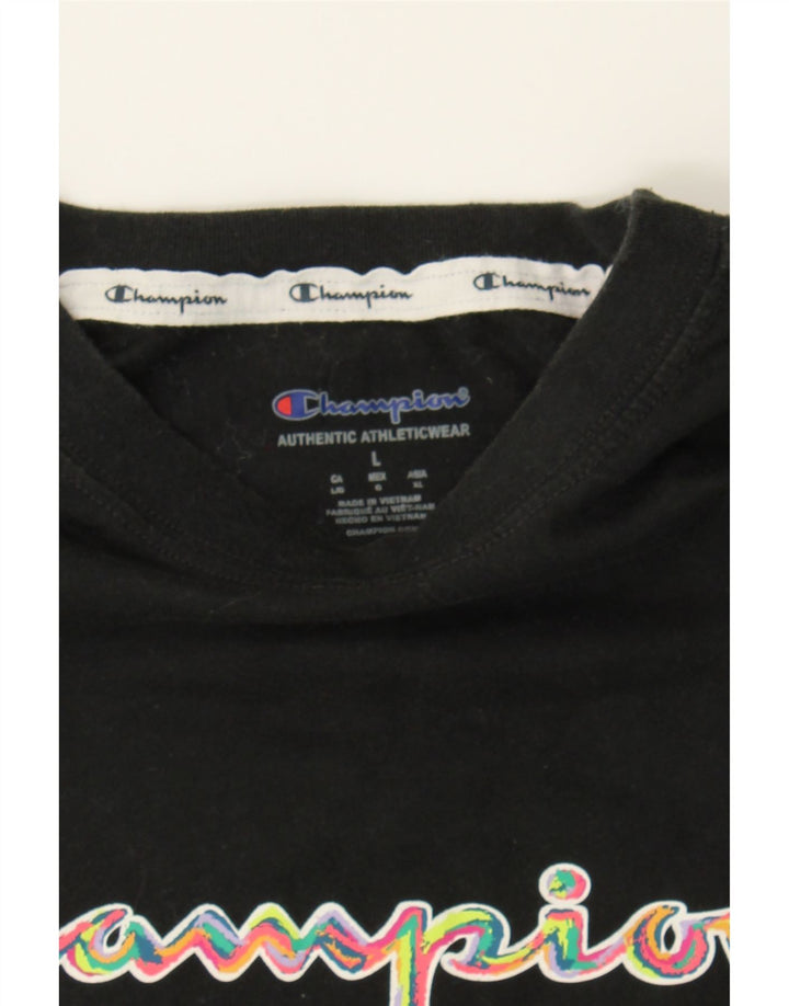 CHAMPION Womens Graphic T-Shirt Top UK 16 Large Black Vintage Champion and Second-Hand Champion from Messina Hembry 