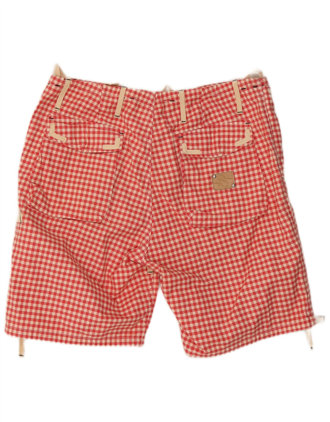 Męskie spodenki cargo w stylu vintage W34, duże, czerwone, bawełniane w kratkę