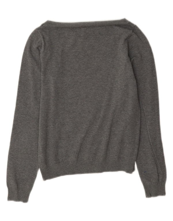 Zara Womens Crop Boat Neck Jumper Sweater UK 12 Medium Grey Cotton