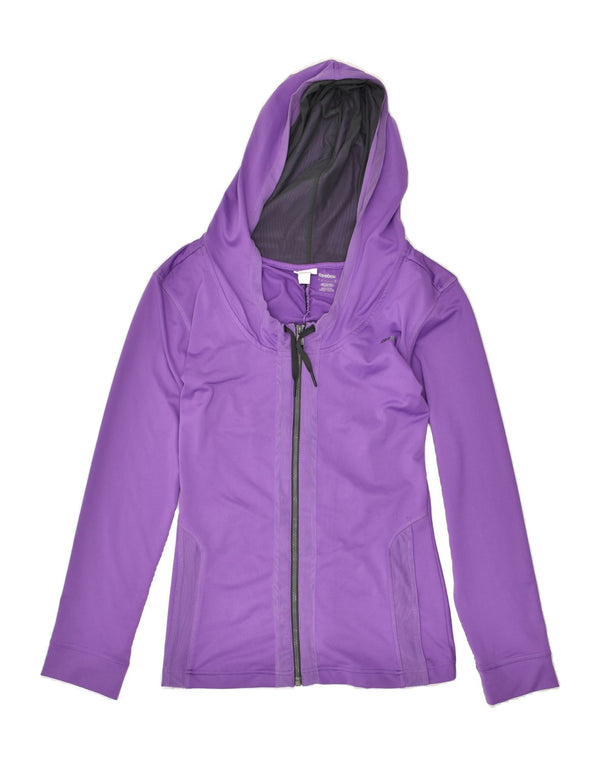 REEBOK Womens Zip Hoodie Sweater UK 12/14 Medium Purple