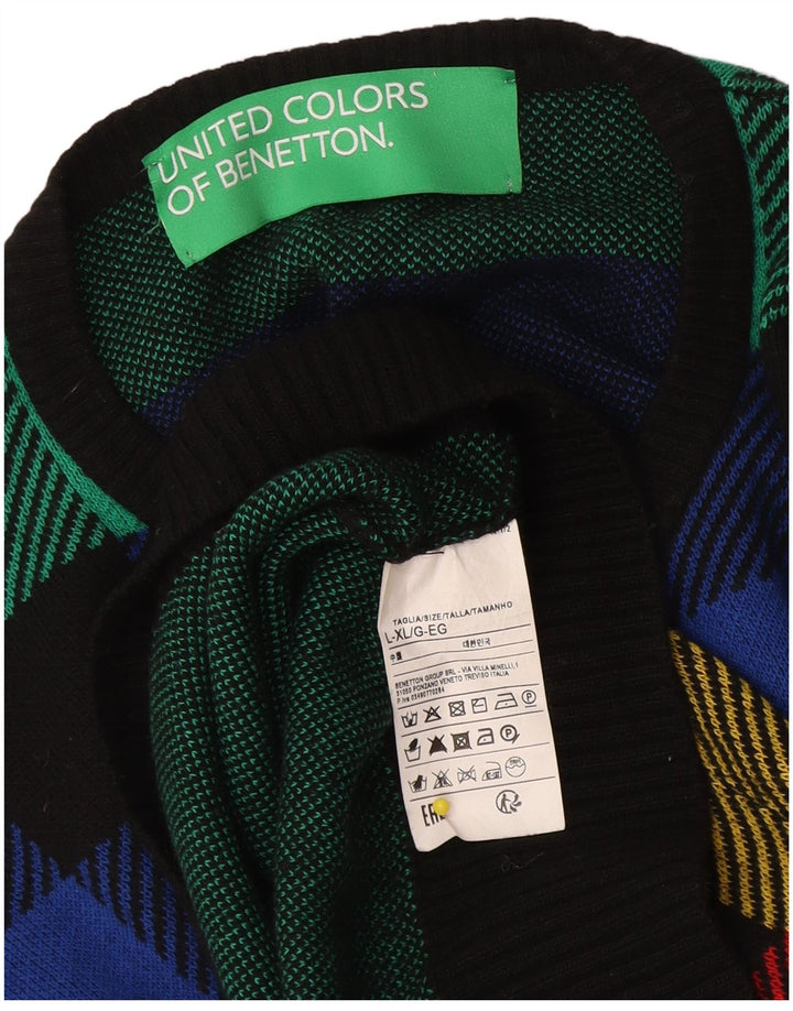 Damski sweter z wycięciem pod szyją Benetton UK 16, duża, wielokolorowa krata