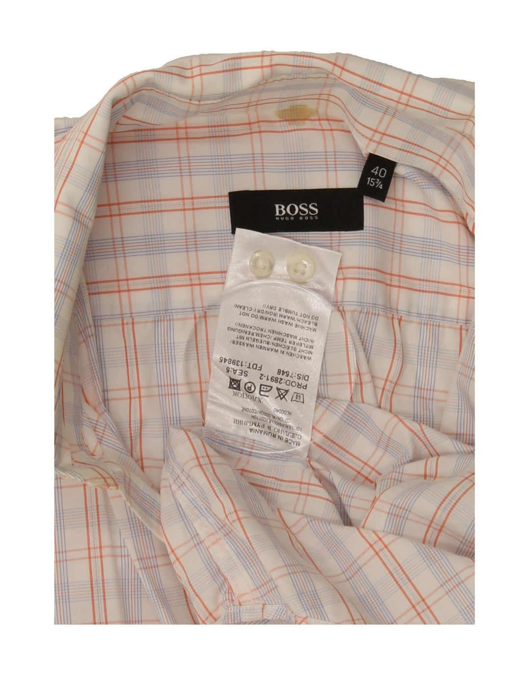 HUGO BOSS Mens Shirt Size 15 1/2 40 Medium Pink Check Cotton Vintage Hugo Boss and Second-Hand Hugo Boss from Messina Hembry 