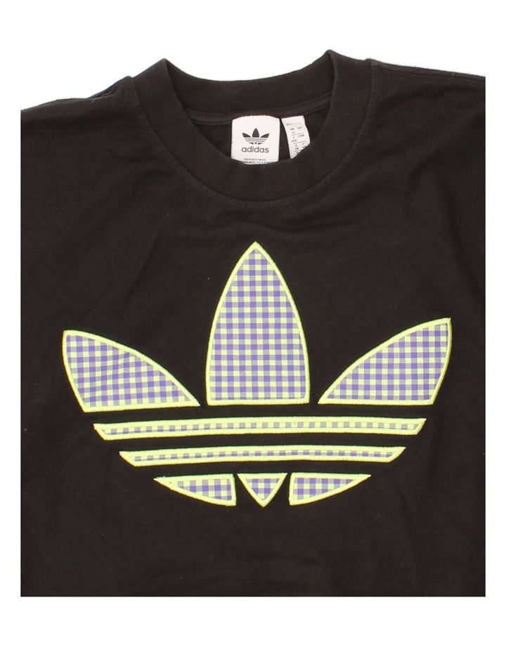 ADIDAS Womens Oversized Graphic Crop Sweatshirt Jumper UK 12 Medium Black Vintage Adidas and Second-Hand Adidas from Messina Hembry 