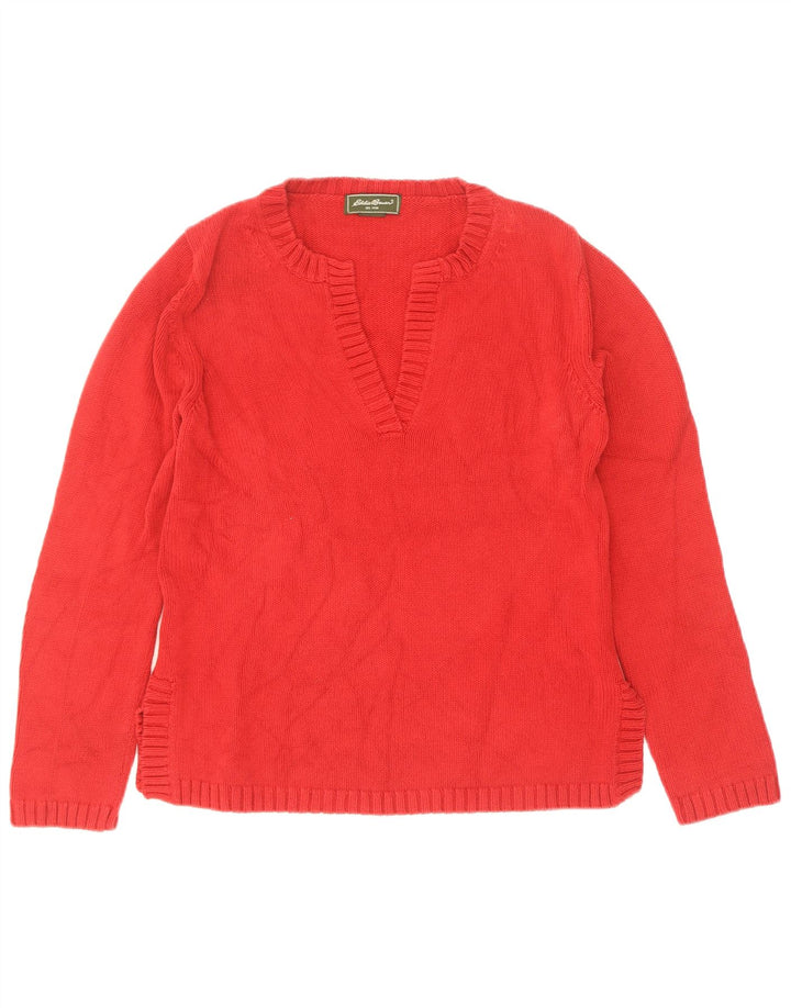 Sweter damski Eddie Bauer z dekoltem w kształcie litery V, UK 12, średni czerwony bawełniany