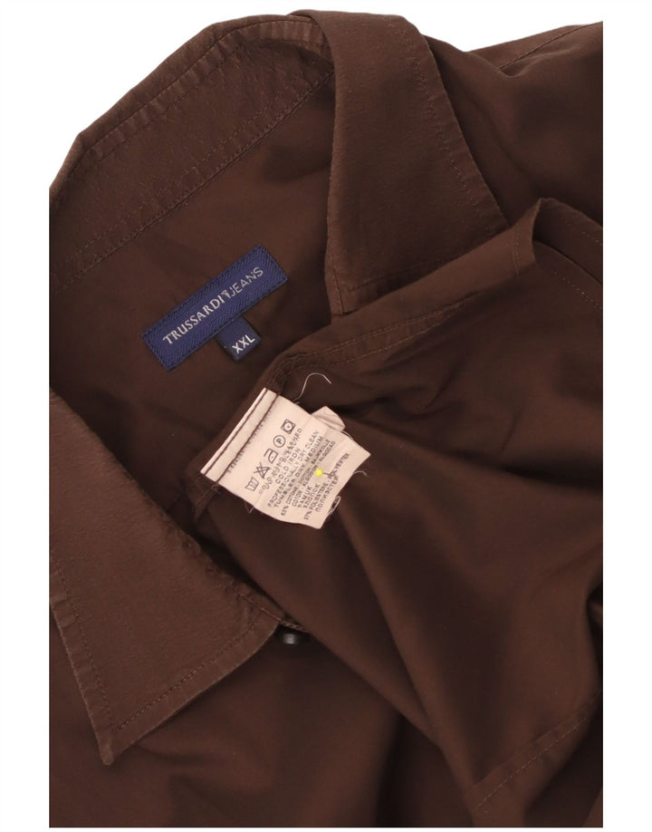 Koszula męska Trussardi Jeans 2XL, brązowa, bawełniana