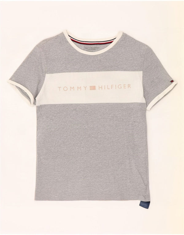 Męski T-shirt z grafiką Tommy Hilfiger, mały, szary, bawełniany blok kolorów
