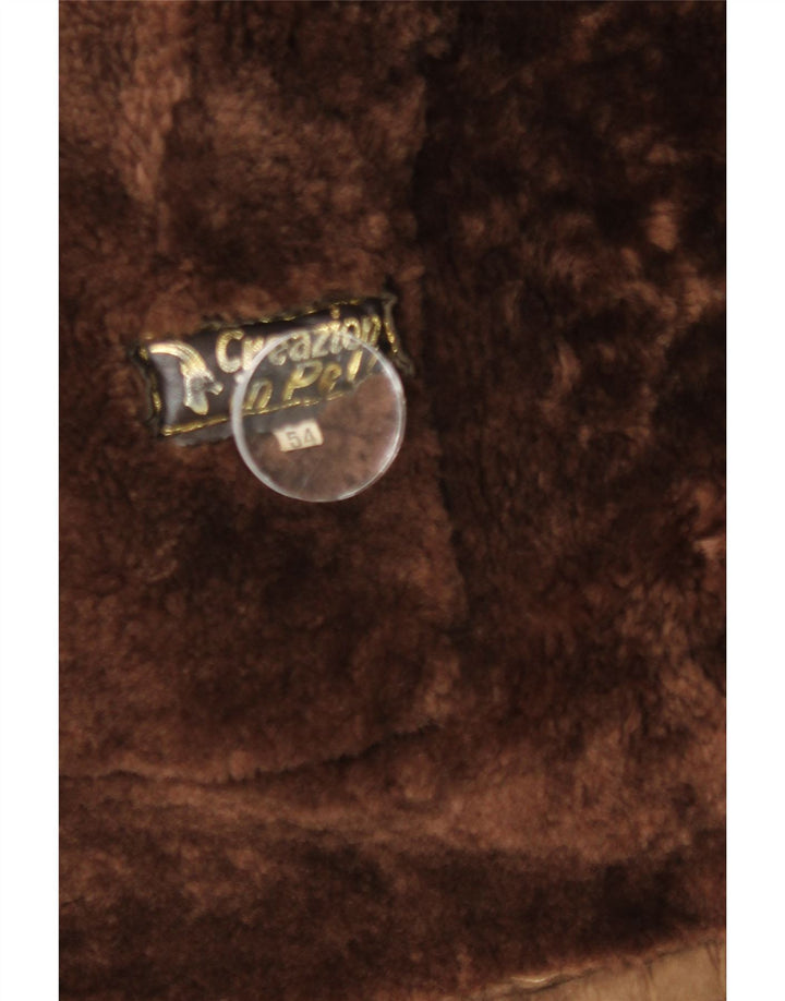 Vintage męska kurtka shearling z podwójnymi piersiami IT 54 2XL brązowa skóra