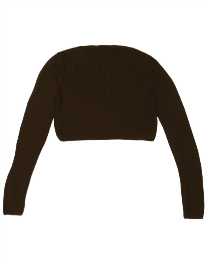 Topshop Damska Krótka Bluzka z Długim Rękawem UK 12 Medium Khaki Wiskoza