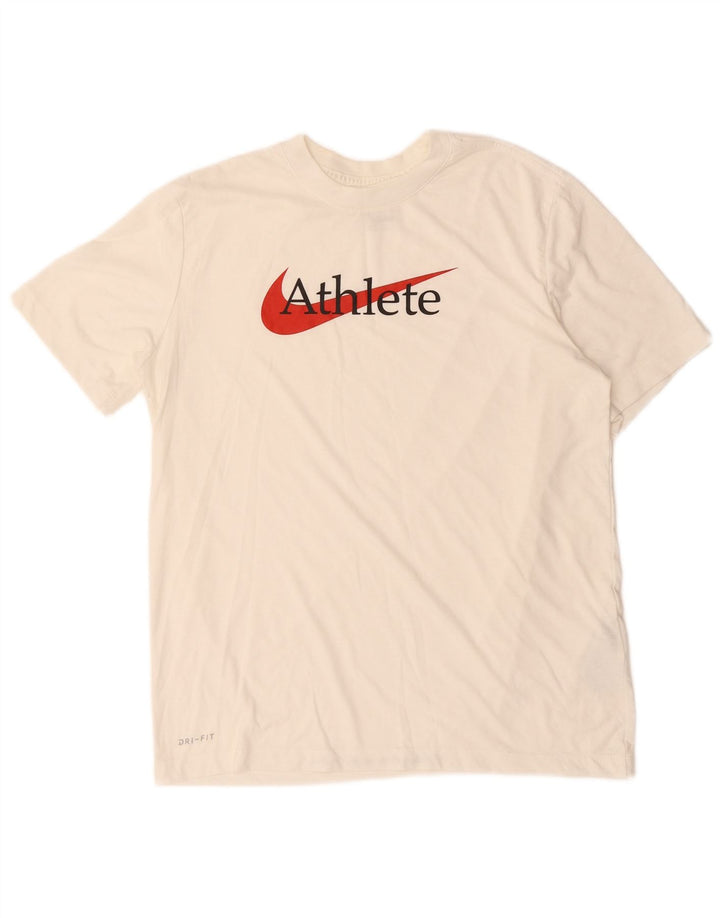 Męski T-shirt NIKE Dri Fit z grafiką, średni biały bawełniany