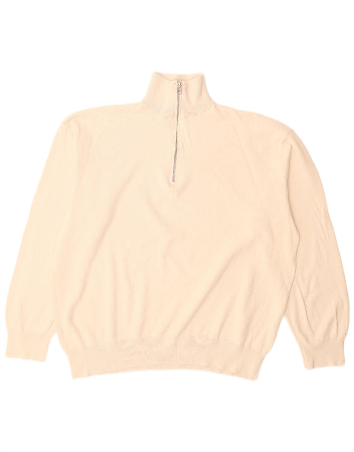 Męski sweter Zara z zamkiem błyskawicznym, duży, z białej bawełny
