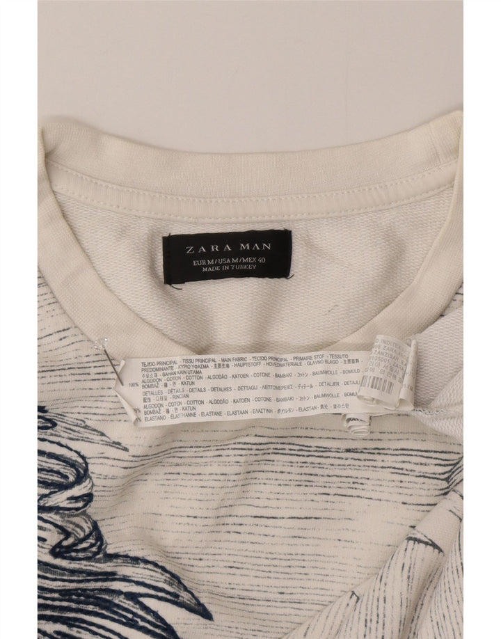 Męska bluza Zara Sweter Średniej wielkości biała bawełniana w kwiaty