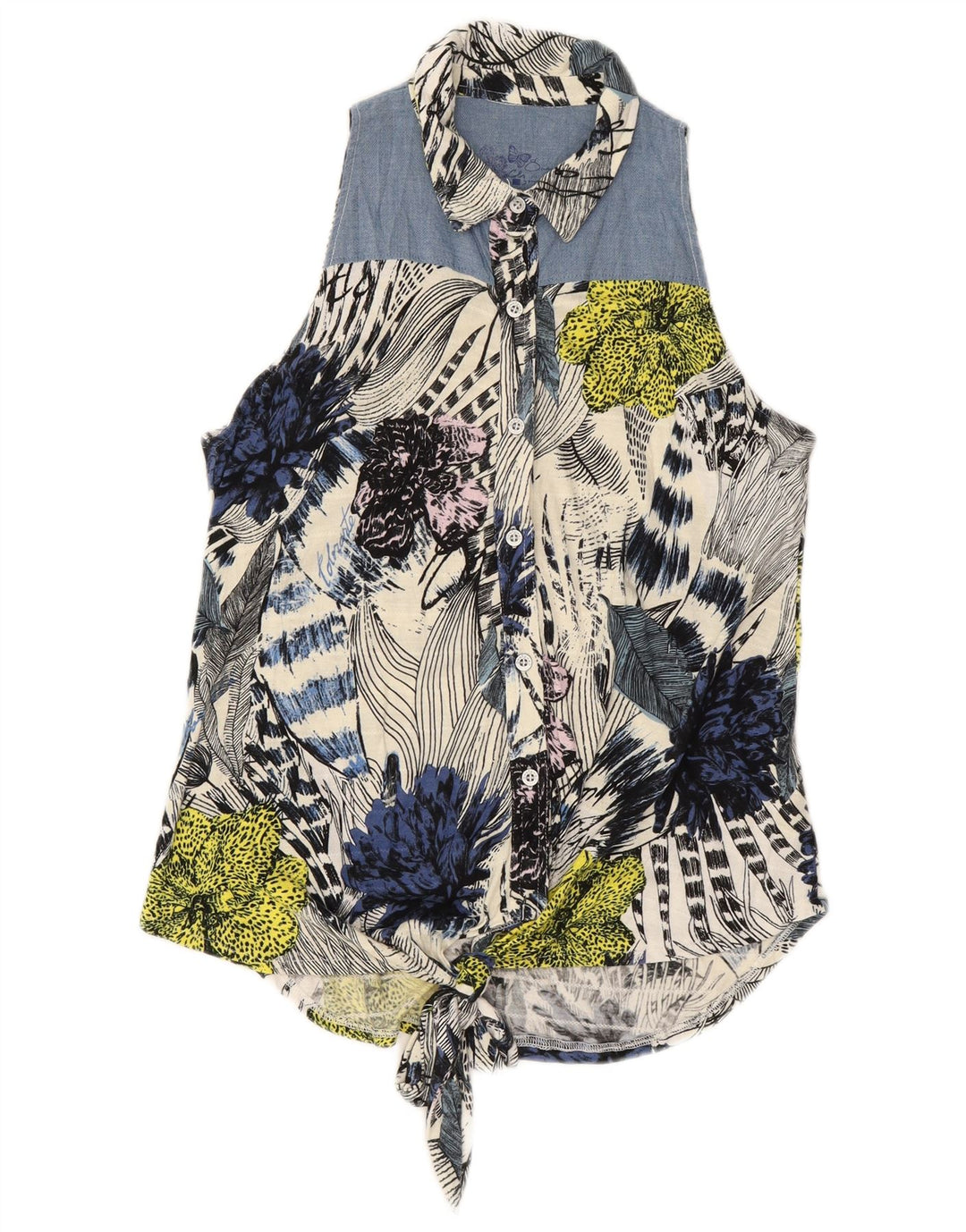 Damska bluzka koszulowa bez rękawów DESIGUAL UK 14, średnia, wielokolorowa w kwiaty