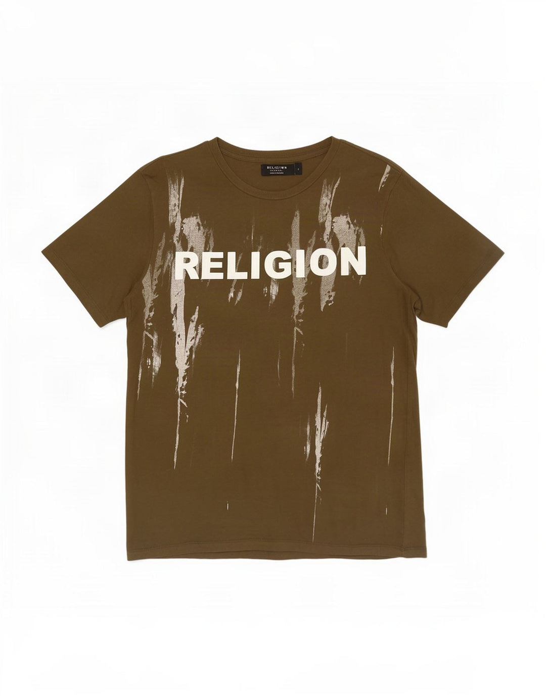 Męski T-shirt z grafiką Religia, mały, bawełniany khaki