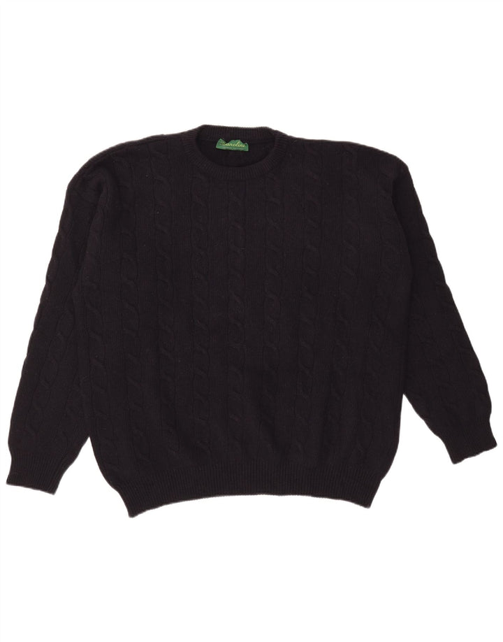 Zanolini Męski sweter z okrągłym dekoltem XL Granatowa, dziewicza wełna
