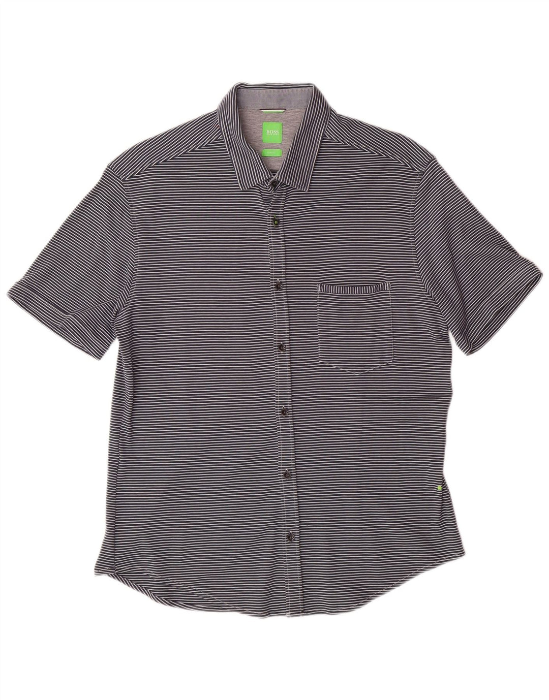 Męska koszula z krótkim rękawem HUGO BOSS Slim Fit w duże granatowe paski
