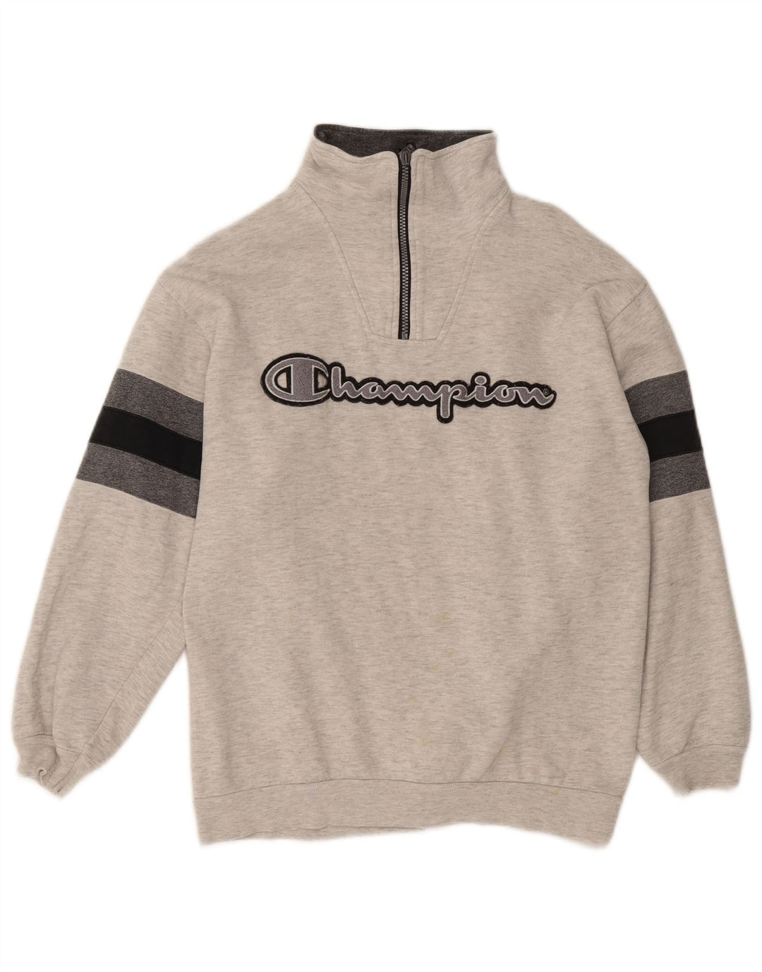 CHAMPION Mens Zip Neck Graphic Sweatshirt Jumper Small Grey Colourblock